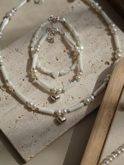 Freshwater Pearl Baroque Shell Barrel Heart Charm Bracelet