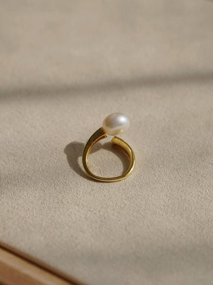 Natural Baroque Pearl Spiral Adjustable Ring