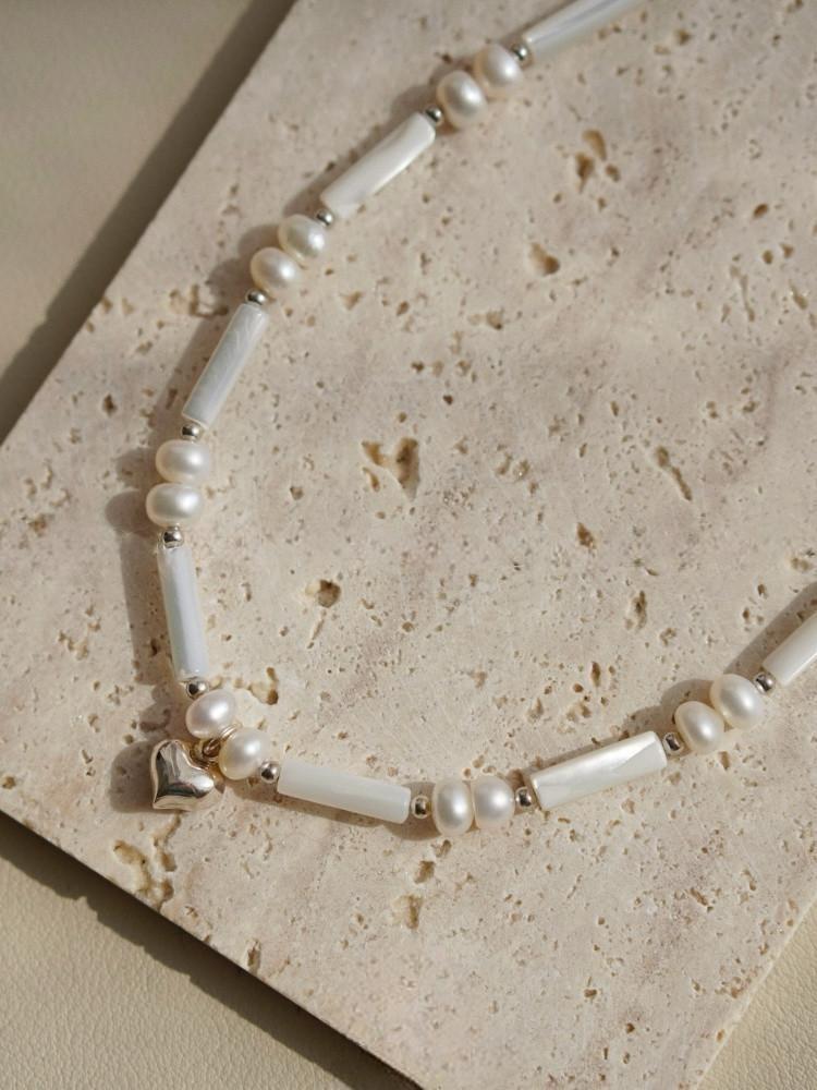 Natural Freshwater Pearl Baroque Shell Heart Pendant Necklace