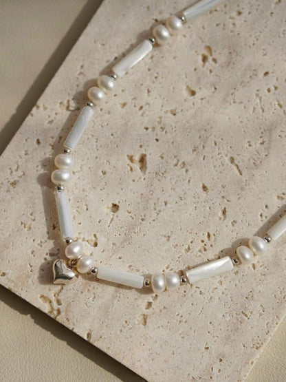 Natural Freshwater Pearl Baroque Shell Heart Pendant Necklace