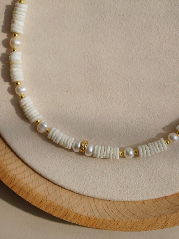 Natural Shell Freshwater Pearl Baroque Gold Plated Necklace