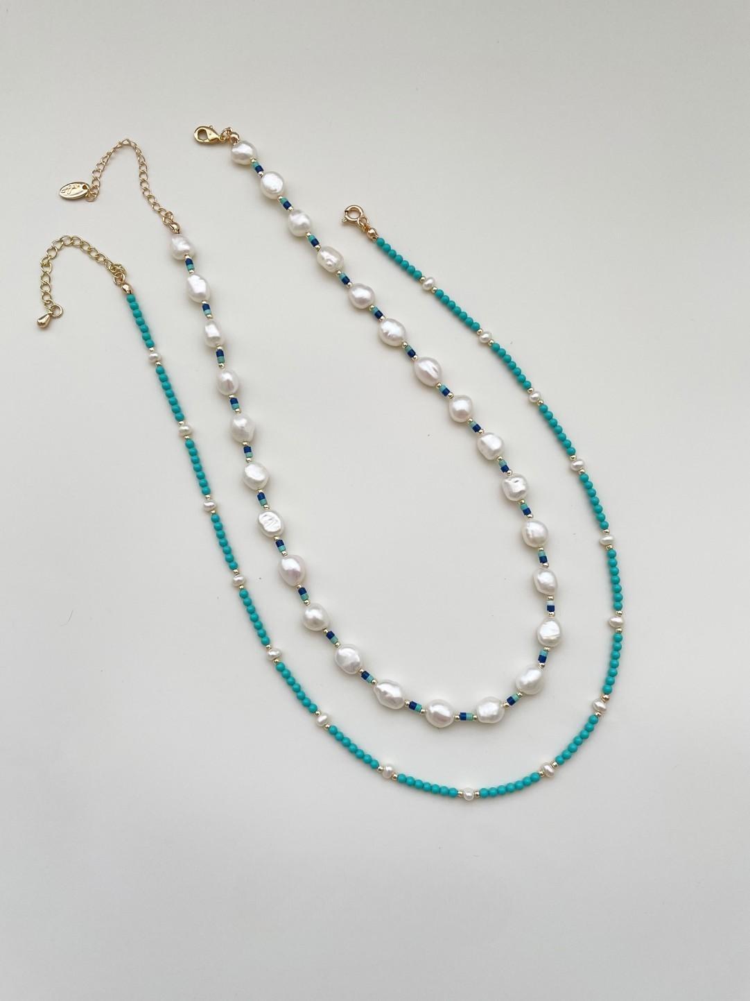 Lapis Lazuli Turquoise Baroque Pearl Necklace