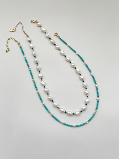 Lapis Lazuli Turquoise Baroque Pearl Necklace