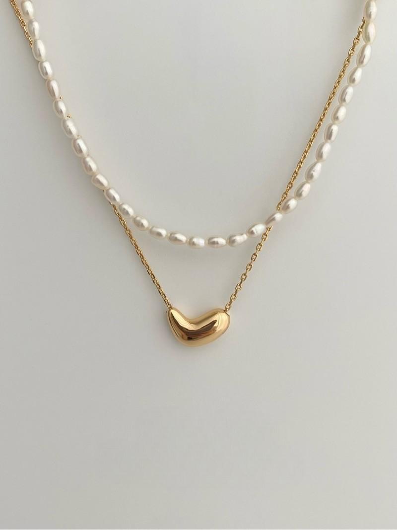 S925 Silver Small Gold Bead Stud Earrings Necklace Sets