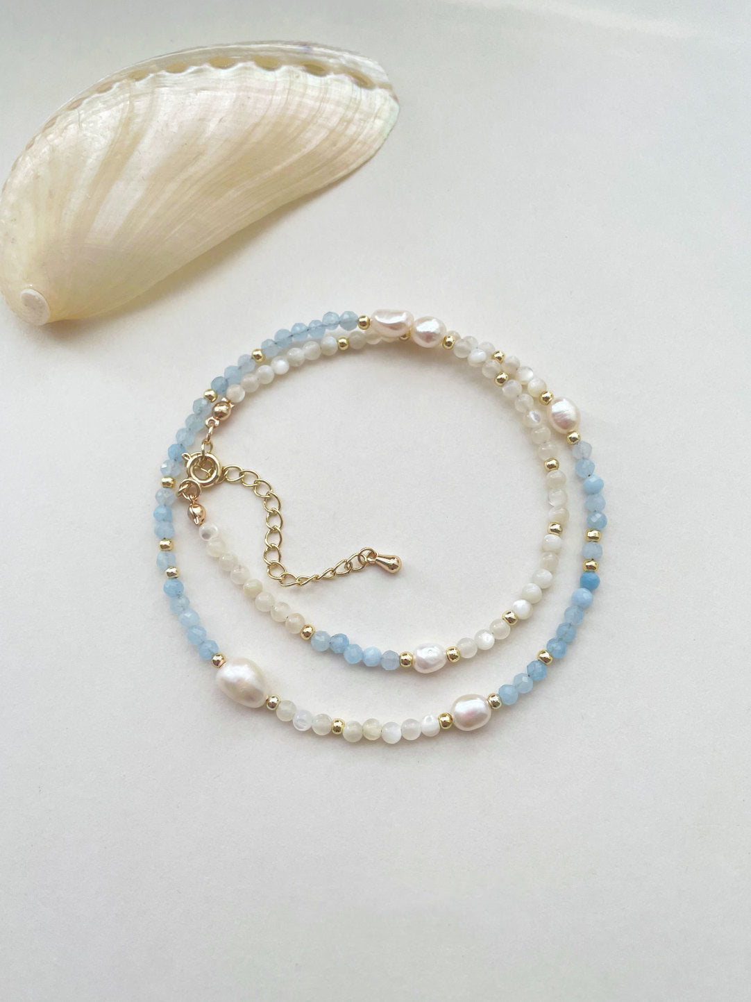 Aquamarine Natural Shell Pearl Necklace