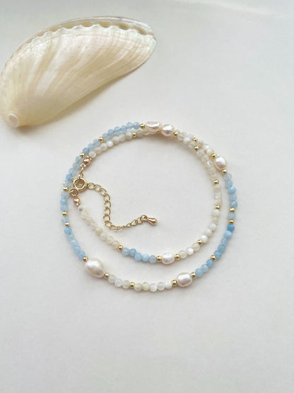 Aquamarine Natural Shell Pearl Necklace