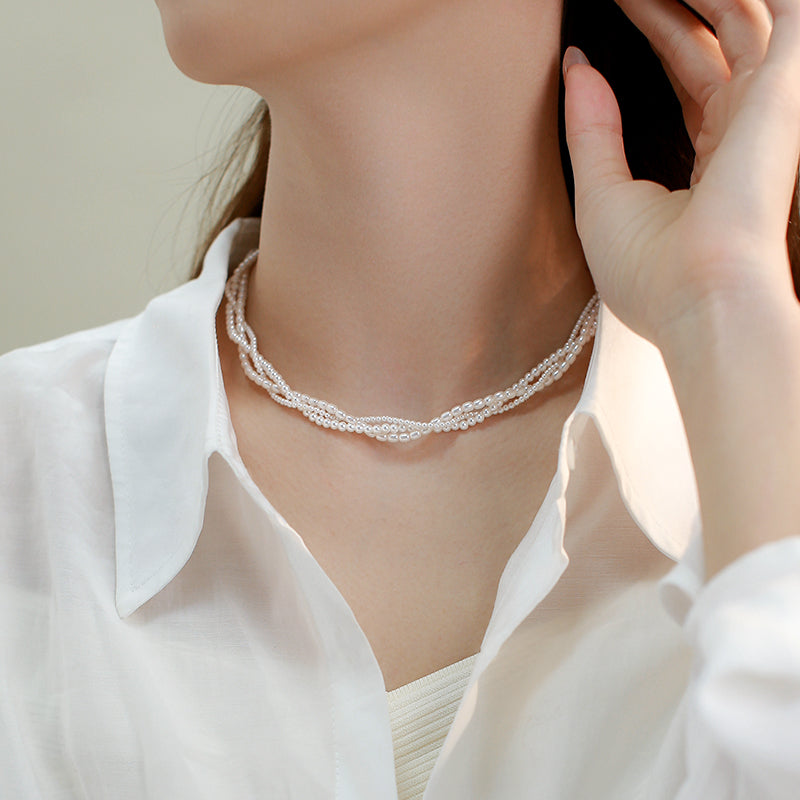14K Rolled Gold Triple - Layer Pearl Necklace
