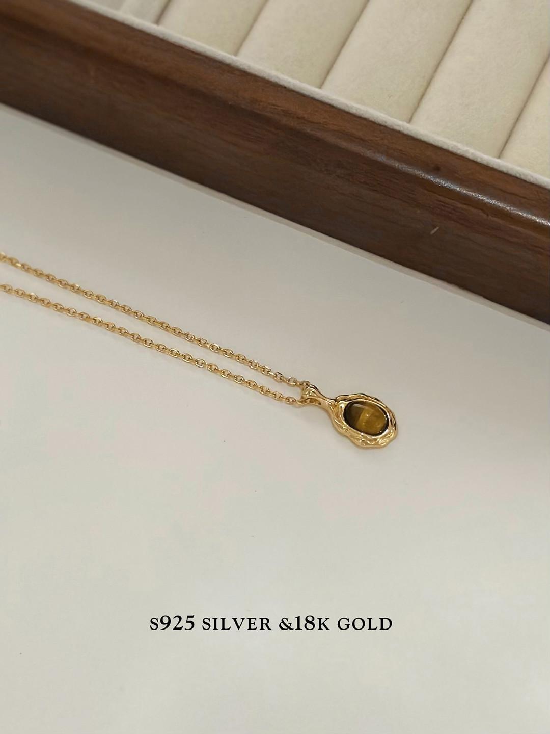 S925 Gold Plated Tiger Eye Pendant Necklace