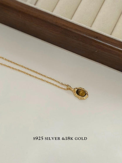 S925 Gold Plated Tiger Eye Pendant Necklace