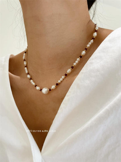 Handmade S925 Pearl Garnet Necklace