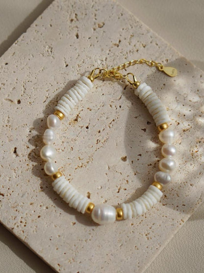 Natural Shell Freshwater Pearl Baroque Gold Plated Bracelet