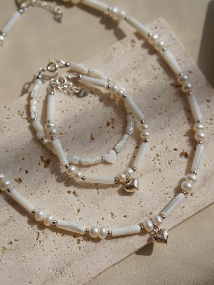 Freshwater Pearl Baroque Shell Barrel Heart Charm Bracelet