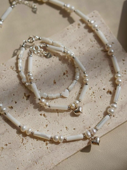 Freshwater Pearl Baroque Shell Barrel Heart Charm Bracelet