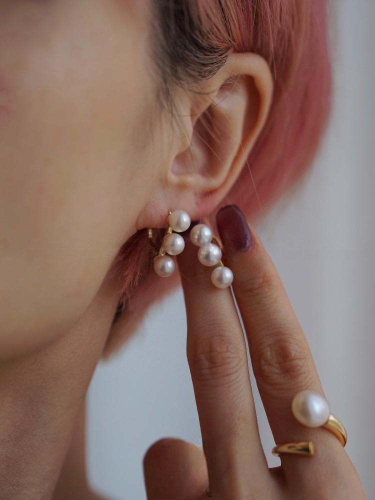Freshwater Pearl Triple Row Gold Plated Earrings