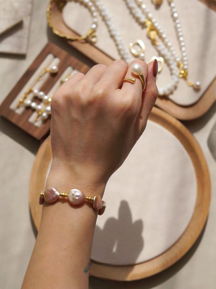 Natural Baroque Pearl Spiral Adjustable Ring