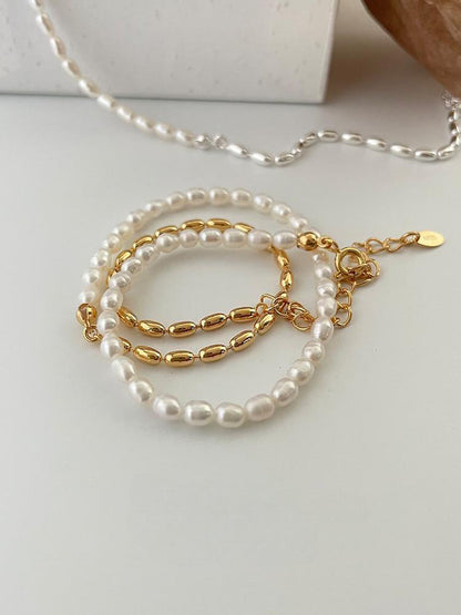 Olive Bead and Freshwater Pearl Necklace