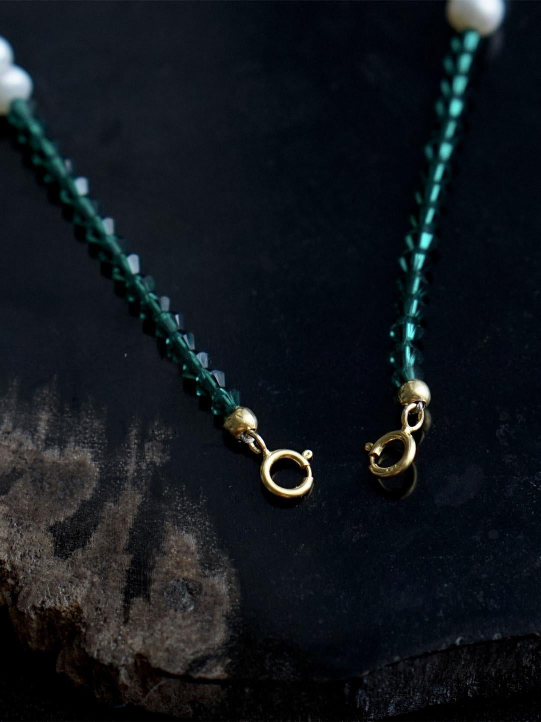 Emerald Green Austrian Crystal Freshwater Pearl Layered Necklace