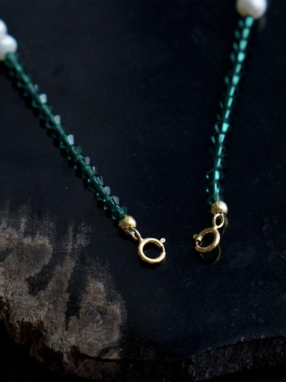 Emerald Green Austrian Crystal Freshwater Pearl Layered Necklace