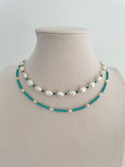Lapis Lazuli Turquoise Baroque Pearl Necklace