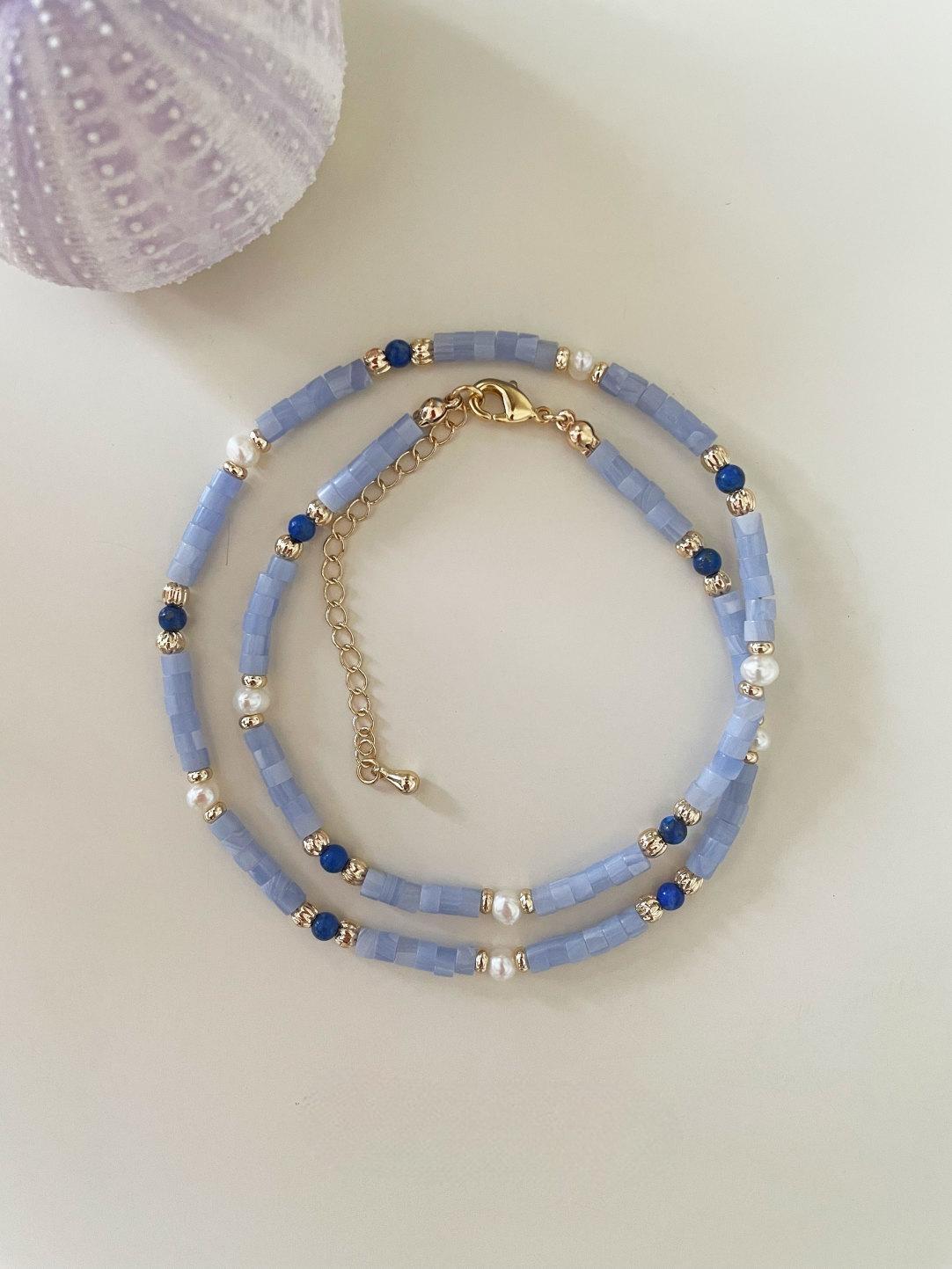 Retro Blue Natural Stone Evil Eye Layered Necklace