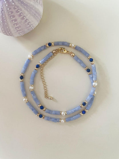 Retro Blue Natural Stone Evil Eye Layered Necklace