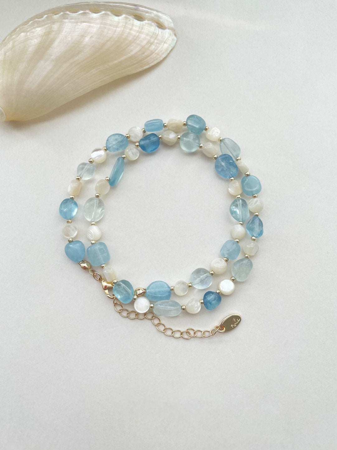 Aquamarine Natural Shell Pearl Necklace