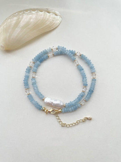 Aquamarine Natural Shell Pearl Necklace
