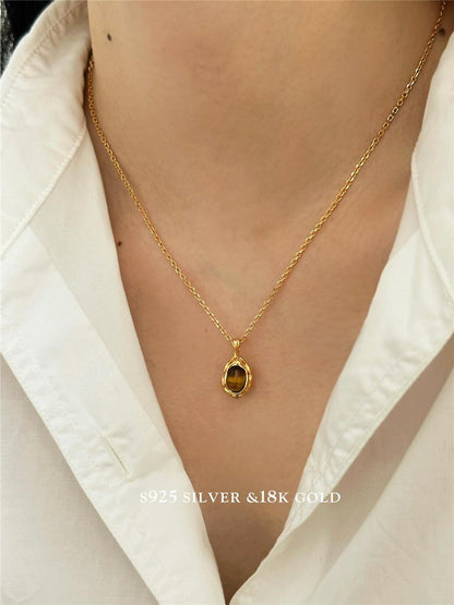 S925 Gold Plated Tiger Eye Pendant Necklace