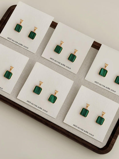 Malachite Gold Plated Earrings
