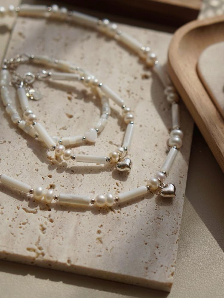 Freshwater Pearl Baroque Shell Barrel Heart Charm Bracelet