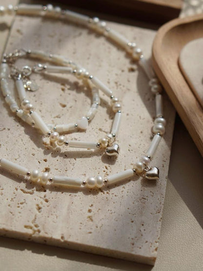 Freshwater Pearl Baroque Shell Barrel Heart Charm Bracelet