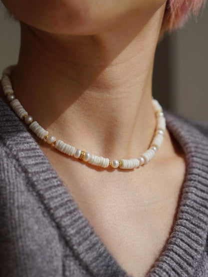 Natural Shell Freshwater Pearl Baroque Gold Plated Necklace