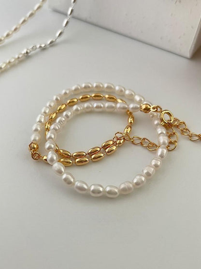 Olive Bead and Freshwater Pearl Necklace