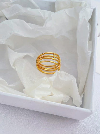 Multi-Line Black Zircon Adjustable Ring