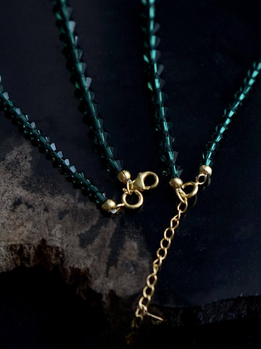 Emerald Green Austrian Crystal Freshwater Pearl Layered Necklace