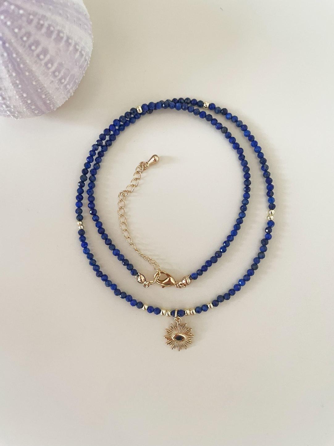 Retro Blue Natural Stone Evil Eye Layered Necklace