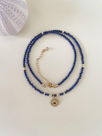 Retro Blue Natural Stone Evil Eye Layered Necklace