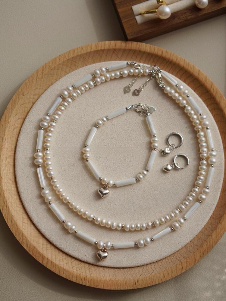 Freshwater Pearl Baroque Shell Barrel Heart Charm Bracelet
