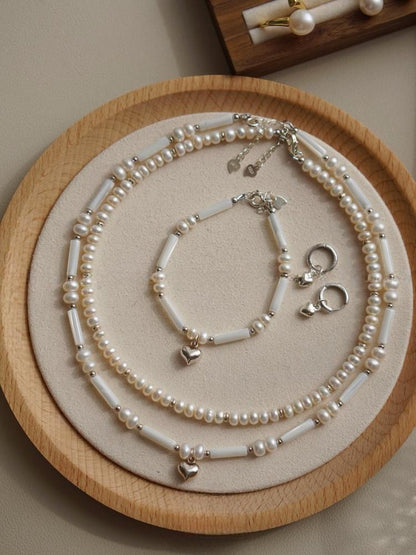 Freshwater Pearl Baroque Shell Barrel Heart Charm Bracelet
