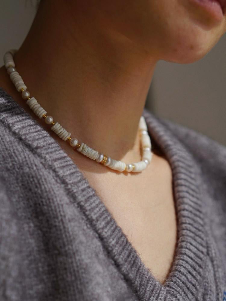 Natural Shell Freshwater Pearl Baroque Gold Plated Necklace