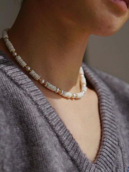 Natural Shell Freshwater Pearl Baroque Gold Plated Necklace