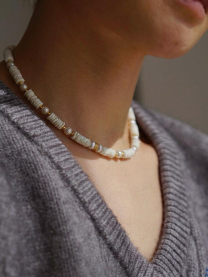 Natural Shell Freshwater Pearl Baroque Gold Plated Necklace