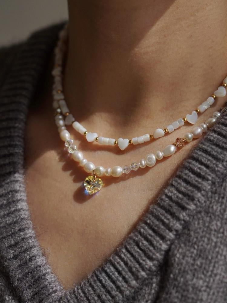 Natural Shell Heart Pendant Necklace