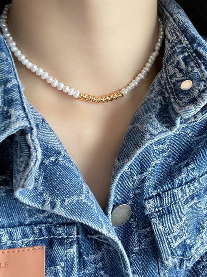 Fragmented Silver Freshwater Pearl Necklace