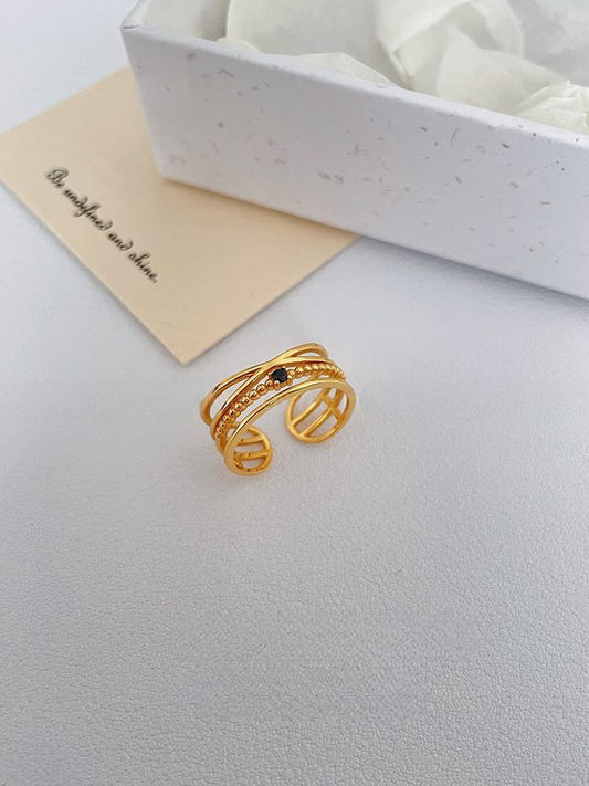 Multi-Line Black Zircon Adjustable Ring