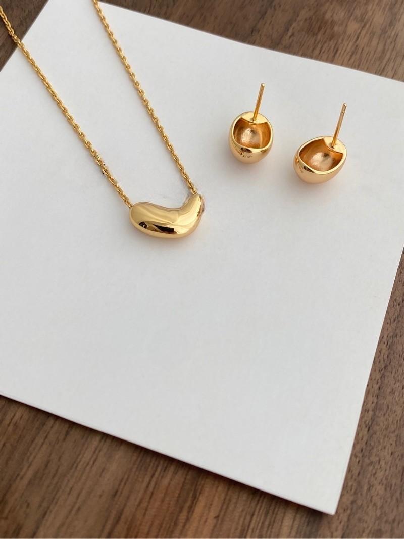 S925 Silver Small Gold Bead Stud Earrings Necklace Sets