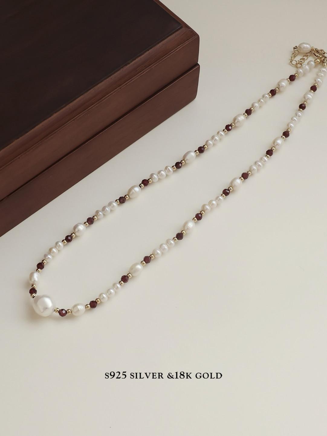 Handmade S925 Pearl Garnet Necklace