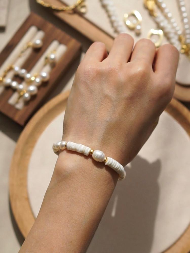 Natural Shell Freshwater Pearl Baroque Gold Plated Bracelet