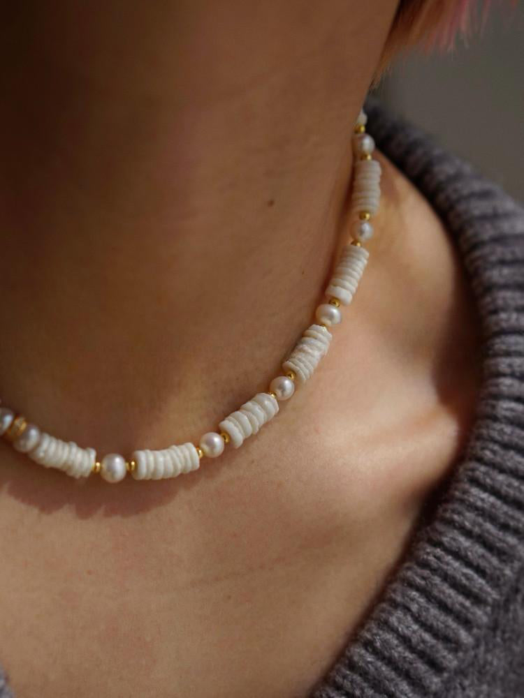 Natural Shell Freshwater Pearl Baroque Gold Plated Necklace