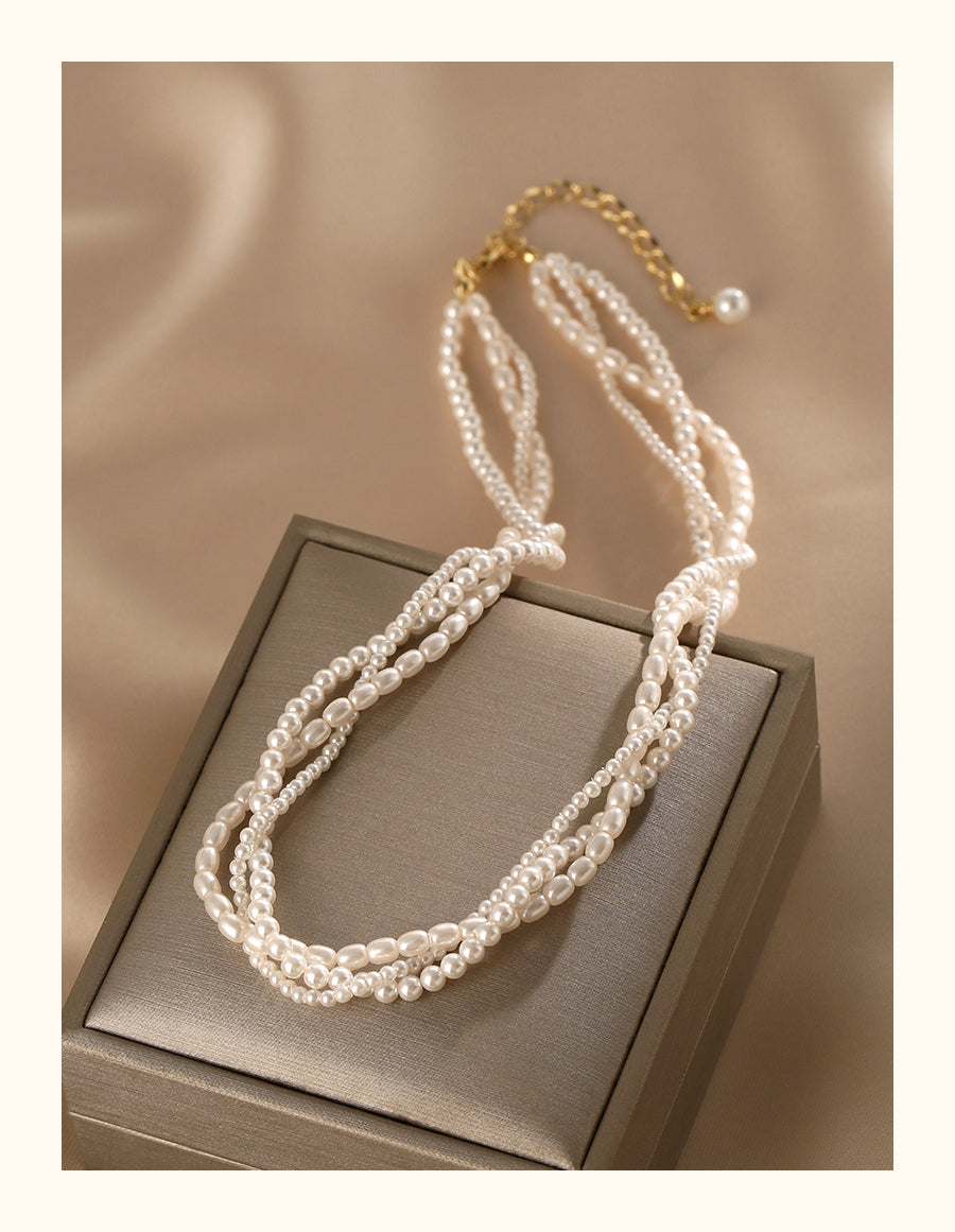 14K Rolled Gold Triple - Layer Pearl Necklace